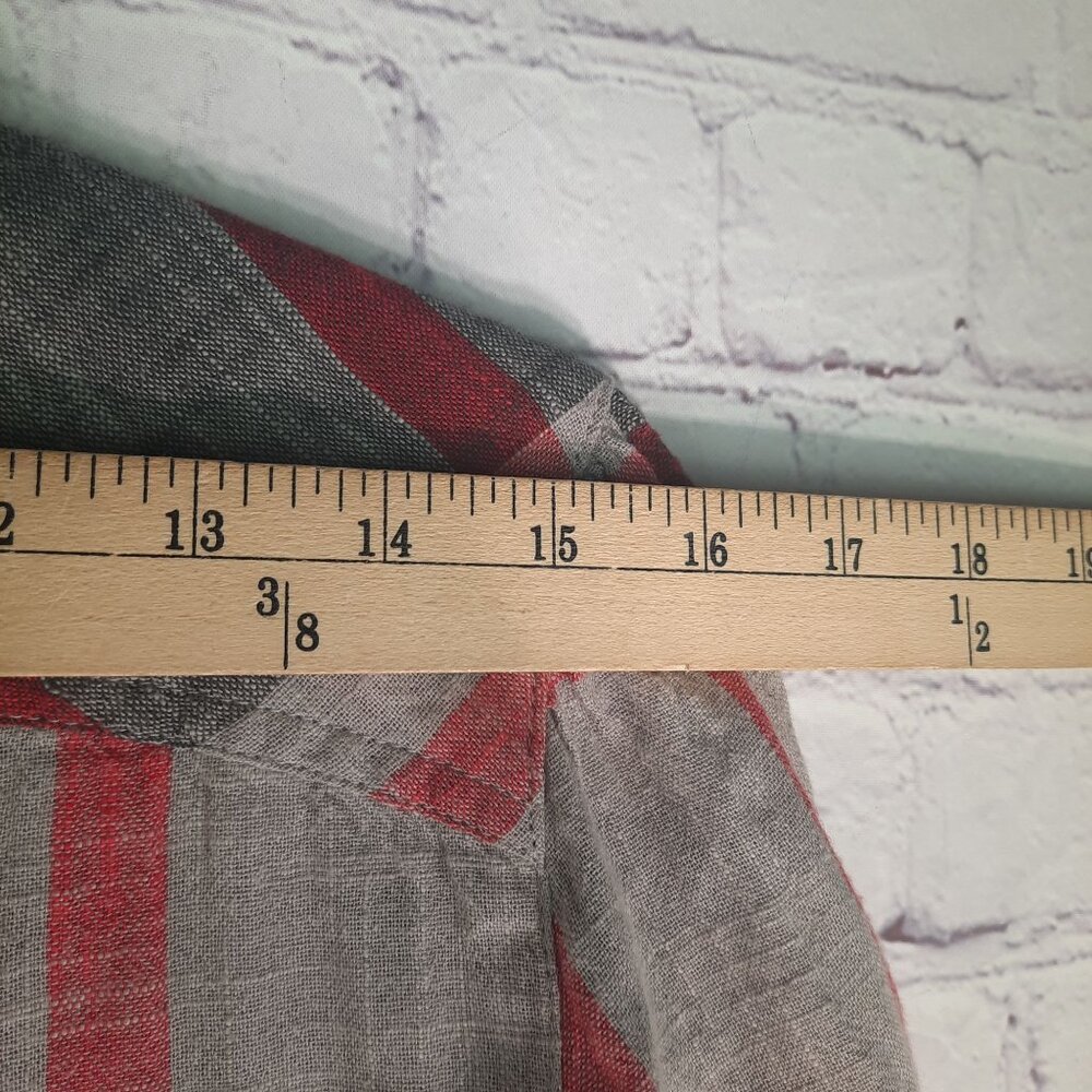 Free People Peppy In Plaid Gray Red Button Up Ruffle Back Oversized Blouse - Picture 7 of 11